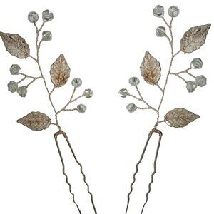 Bridal Hair Pieces, Set of 2, Imitation Crystal, Rose Gold Color